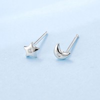 Kleine Ohrstecker Mond Stern Silber 925 Zirkonia Damen MäDchen Ohrringe