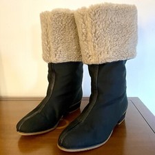 GOLO Vintage Boots Women s Sz 7M Vibram Soles 70s Faux Shearling Black Dual Cuff
