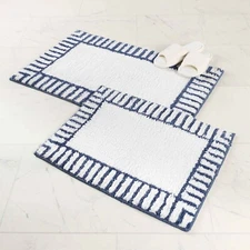 Inaya Modern Striped Plush Tufted Shag Machine Washable Bath Rugs, Set of 2