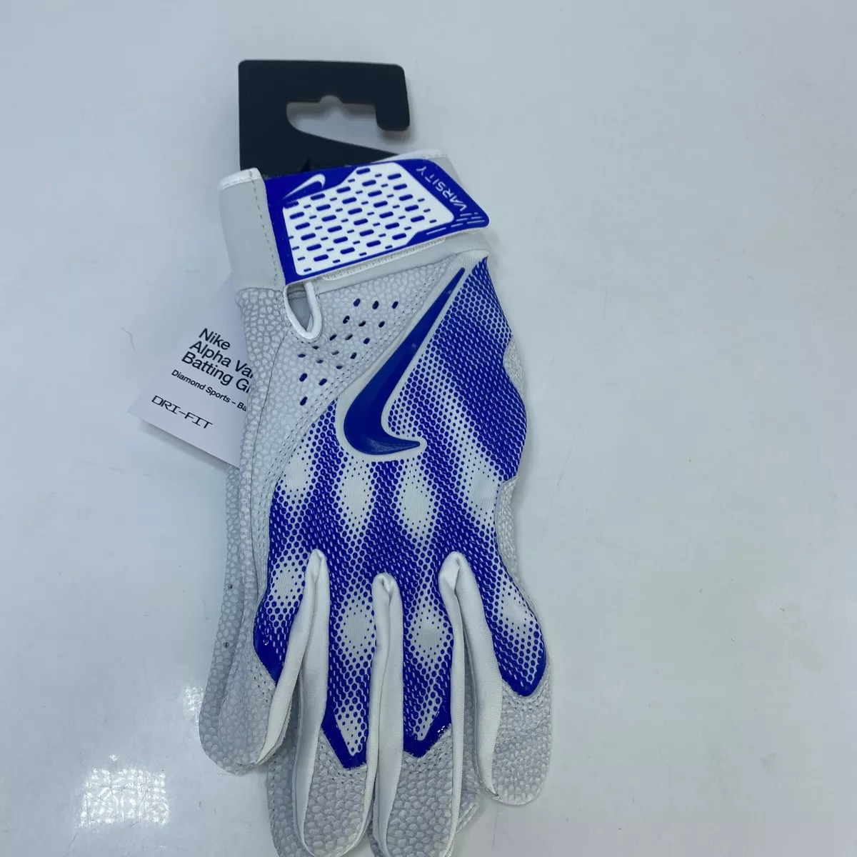 Nike Alpha Varsity Batting Gloves Diamond Baseball Blue White Sz