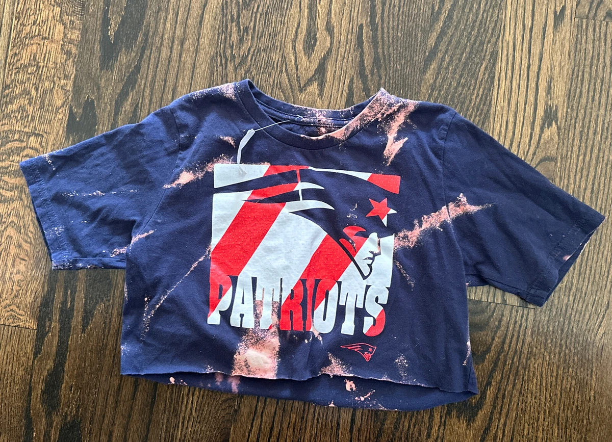 NWT NFL REWORKED NAVY NEW ENGLAND PATRIOTS CROP T-SHIRT TOP PINK GIRLS 14/16