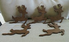 REINDEER WOOD CHRISTMAS ORNAMENT SET OF 5
