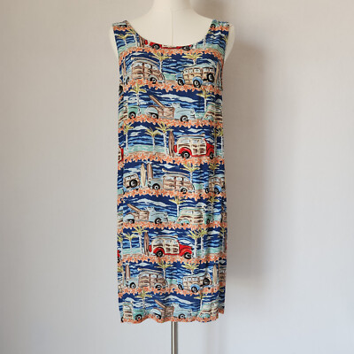 Vintage Weekend Traffic Wagon Surfer Aloha Hawaii Shift Dress Sleeveless Sz.L