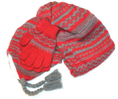 3-in-1 Winter Beanie Hat Scarf Gloves Knitted Set, Red Amazon.com: DOPORA Winter Warm Women Men 3 in 1 Hat Gloves  main image 3