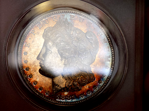 MORGAN SILVER DOLLAR 1881 S ANACS MS 63 MONSTER RAINBOW WOW COLORS! - Picture 3 of 6