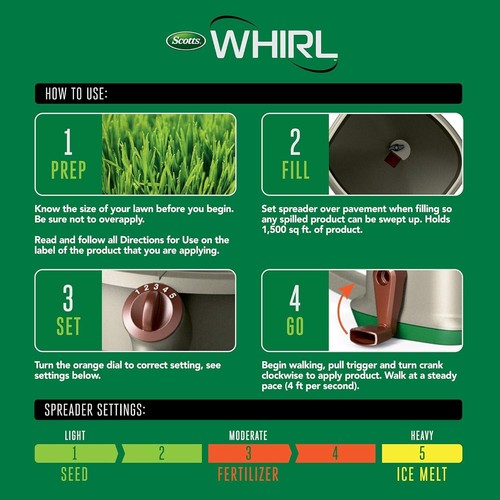 Esparcidor manual Whirl para semillas, fertilizantes, sal, derretimiento de hielo, esprea portátil - Imagen 8 de 10