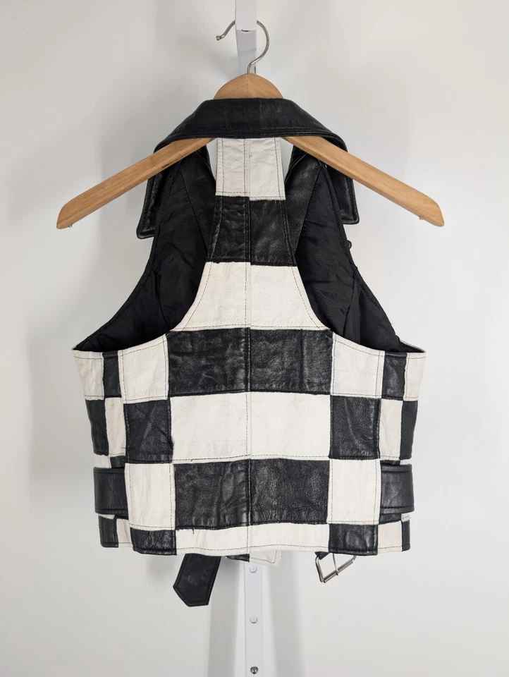 Chaleco de Motociclista Twins Leather Co Vintage Años 90 Rap Cuadros Retazos Cuero EE. UU. Foto 4 de 4