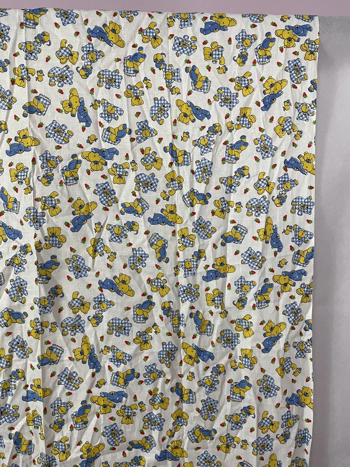 Vintage 70s 80s Fabric Teddy Bears Blue Yellow Gingham  2 Yards Material BN9 - Image 4 of 4