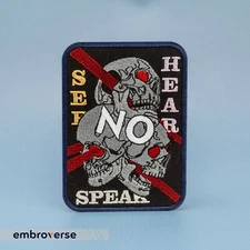 No Evil Skulls Patch - Hear See Speak Skeleton Skull - Iron On Punk Goth Patches