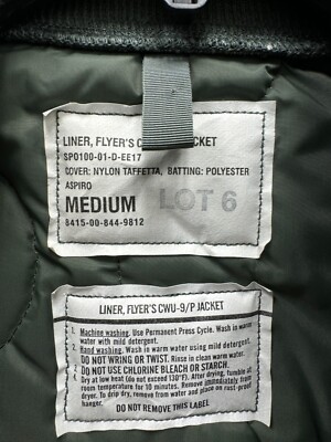 1963's USAF CWU−9/P 最初期 MEDIUM Vintage USAF CWU-9/P Quilted Flyers Jacket Liner US Airforce