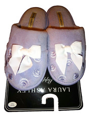 LAURA ASHLEY Women's Slippers Light Blue LILAC White Bow Flat Shoes Size S 5-6 