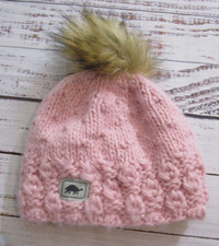 Turtle Fur Pink Knitted Faux Fur Pom Soft Fleece Lined Winter Hat Size Toddler