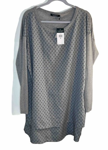 NWT $135 Lauren Ralph Lauren Grey Modal Rayon Long Sleeve Sweater Blouse, XL - Picture 11 of 11