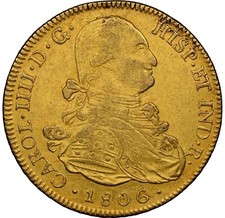 Bolivia - 1806-PTS PJ - CARLOS IV - 8 Escudos - NGC AU Details - LOW MINTAGE 38K