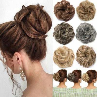 Wavy Curly Bun Hair Piece Scrunchie Wrap Fake Natural Hair Updo