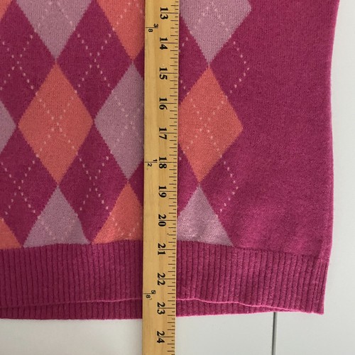 Griffen Cashmere Sweater Large Pink Argyle Pattern 3/4 Sleeve Crewneck Pullover - 第 8/9 張圖片