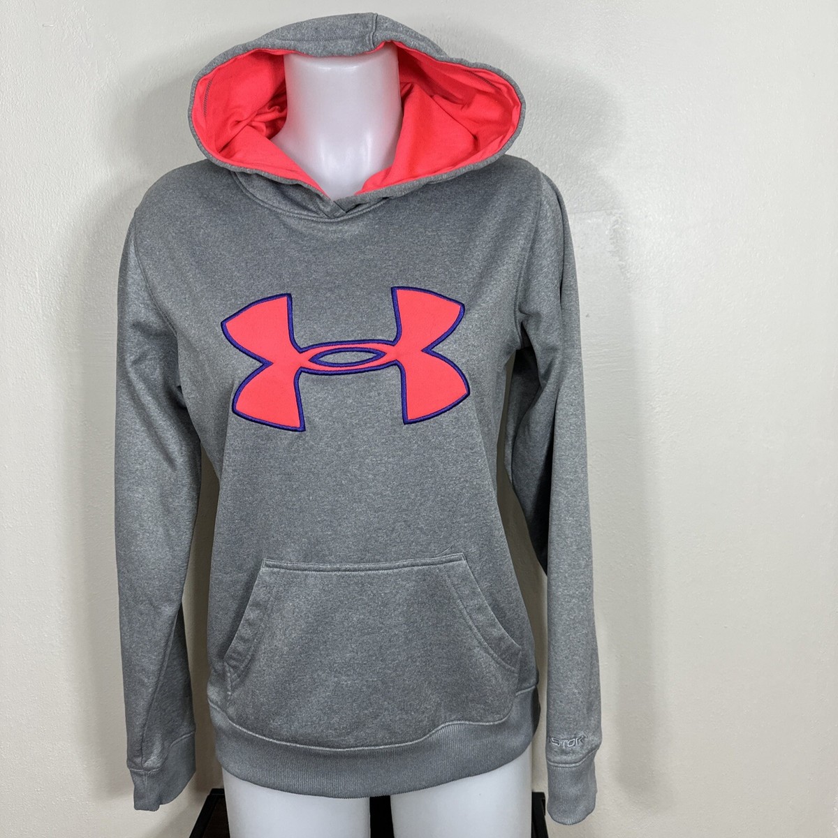 Under Armour Hoodie Women Small Grey Sweatshirt Hood Logo Storm