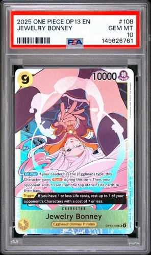 JEWELRY BONNEY PSA 10 2025 ONE PIECE OP13 EN #OP13-108 SUPER RARE GEM MINT