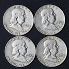 1952 1954 1957 1959 Franklin Half Dollar Lot 4x 90% Silver 49.45g