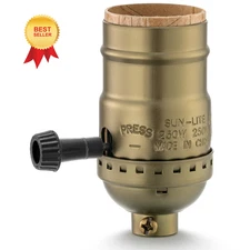 3 Way Lamp Socket Replacement, E26 Threaded Base, Turn Knob for Antique Brass 