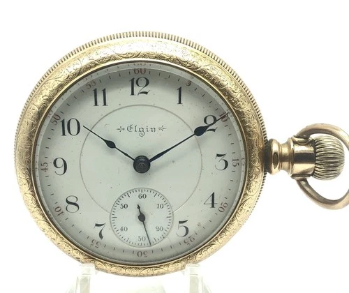 Antique 1897 ELGIN 17J Sidewinder 18s 14K Gold Filled Pocket Watch