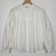 AYR Silk Blend Embroidered Blouse S Off White Cotton Balloon Sleeve Quiet Luxury