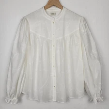 AYR Silk Blend Embroidered Blouse S Off White Cotton Balloon Sleeve Quiet Luxury