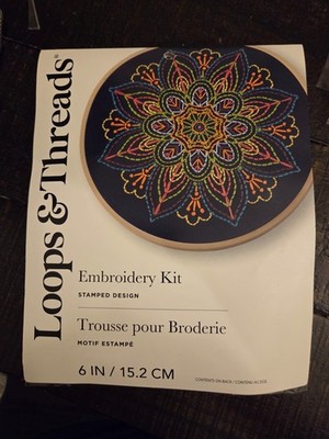 NEW SEALED LOOPS AND THREADS  MANDALA EMBROIDERY KIT 6'' Hoop Frame