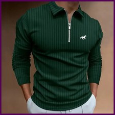 Men's Long Sleeved Zipper Polo Shirt Men's Casual Lapel Polo Shirt.