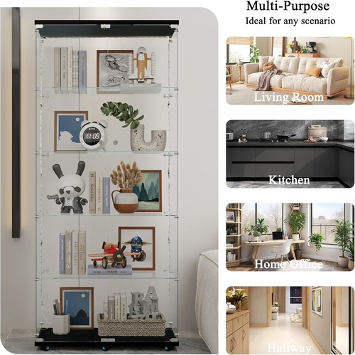 2 Doors Glass Display Cabinet with LED Lights Strip,Curio Cabinet Display Case - Picture 31 of 60
