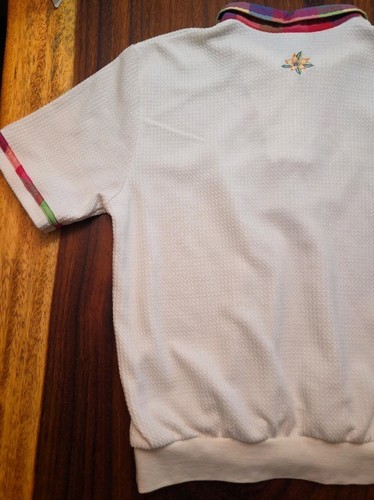 Vintage Koret Top Womens M White Floral Cottagecore Waffle Knit Plaid Country - Picture 7 of 7