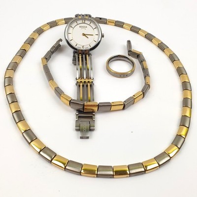 Boccia Titanium Bicolor Collier 45 cm + Armband 19 cm + Geschenk (Uhr + Ring)