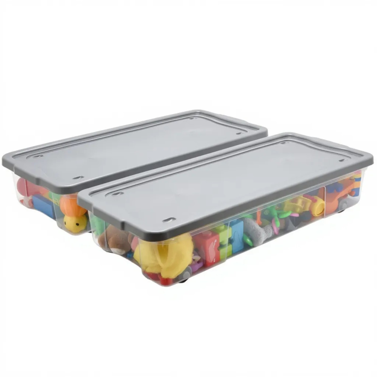 2x 47L Underbed Storage Containers With Lid Rolling Flat Clothes Storage Set