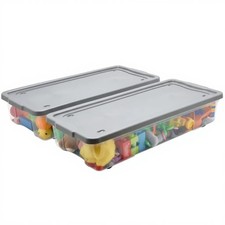2x 47L Underbed Storage Containers With Lid Rolling Flat Clothes Storage Set