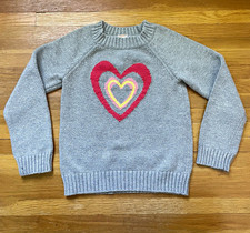 Gymboree Girls M 7/8 Knit Pullover Sweater Crewneck Hearts Gray