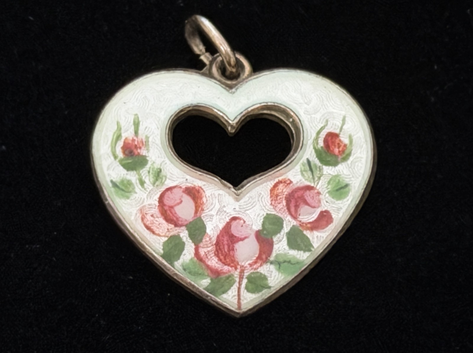 Vintage OPRO Norway 925S Sterling Silver & Guilloche Enamel Heart Charm Pendant
