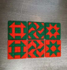 Set of 6 Christmas Quilt Square Plastic Canvas 