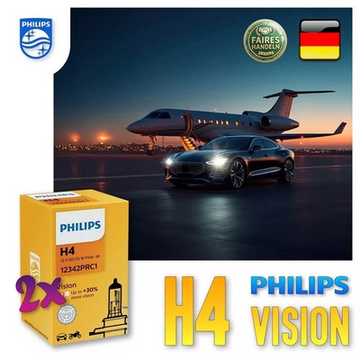 2x PHILIPS H4 Vision 12V 60/55W P43t Halogen Birne Lampe +30% Licht ECE OEM