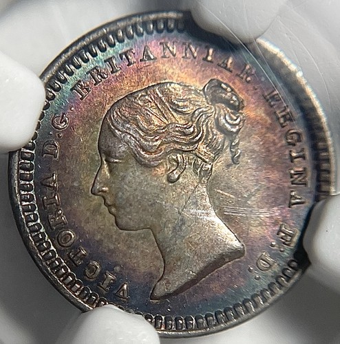 1838 England 1.5P Great Britain NGC MS61 Silver Coin Rainbow Toner - GB9