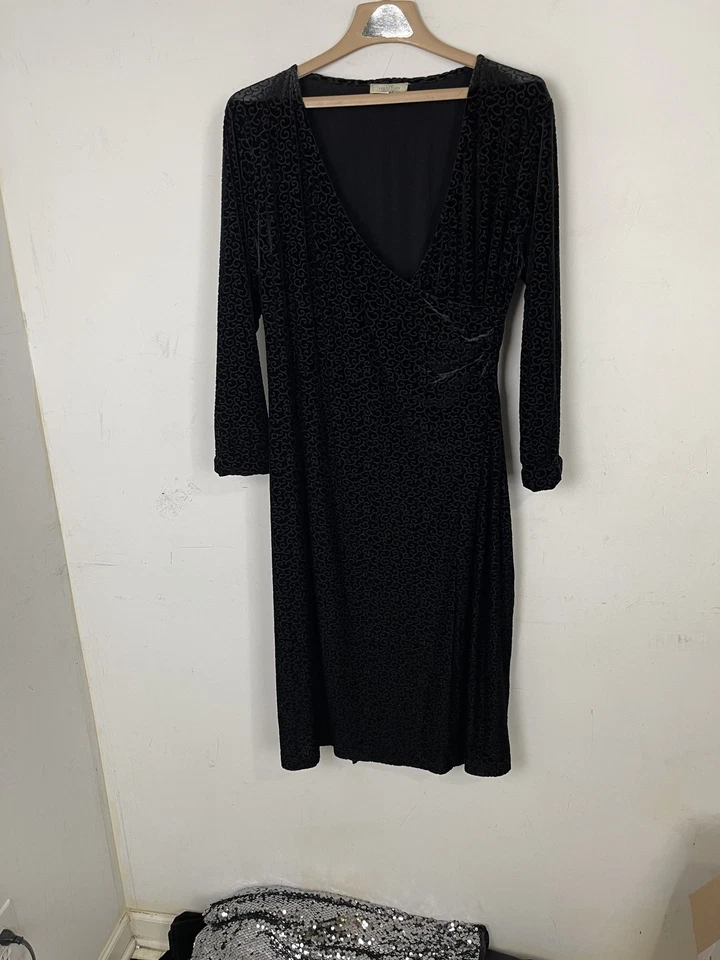 Monique Lhuillier черный бархат выгорания длинным рукавом миди платье женщин размер L - Изображение 2 из 4