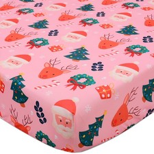 Christmas Crib Sheet, Fitted Crib Sheet with Christmas Tree, Elk, Santa Claus...