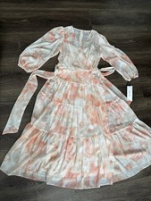 New Calvin Klein Floral Light Peach/white Lined Dress. Size 4