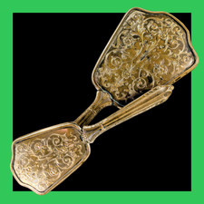 VINTAGE Vanity Set MIRROR BRUSH Goldtone Silvertone FLORAL SCROLL DESIGN