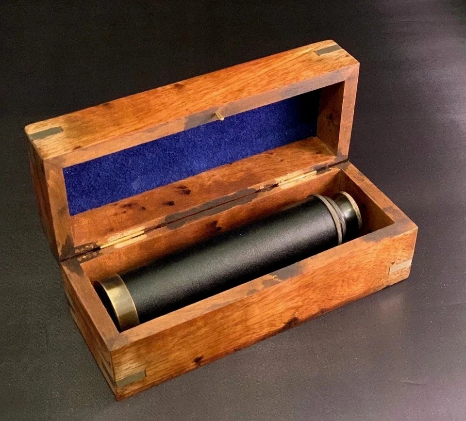 Antique Telescope Handheld Brass Wooden Box Nautical Pirate Spyglass X-mass Gift - Image 3 of 4
