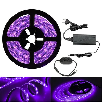 5M 10M UV Schwarzlicht LED Streifen mit Netzteil UV LED Strip Lichtband Dimmar - Bild 1 von 4