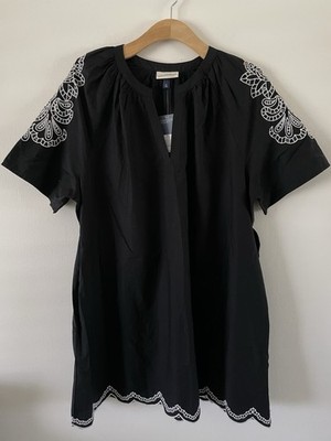 Universal Thread Black Embroidered Shift Dress w/Pockets XL