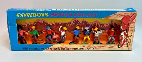 1970  Hong Kong Boxed Wild West Cowboy Adventure Set No#519 Toy Plastic Figures