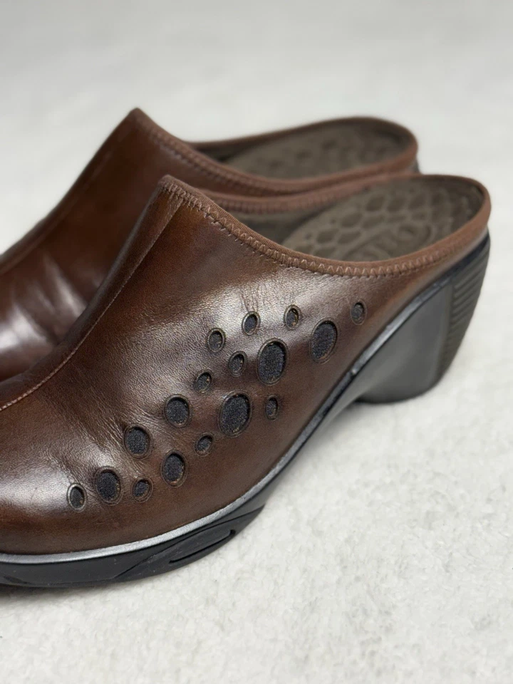 Clarks Privo Zapatos Mujer 9.5M Zuecos Mules Cuñas Sin Cordones Cuero Marrón ✨GC Foto 4 de 4