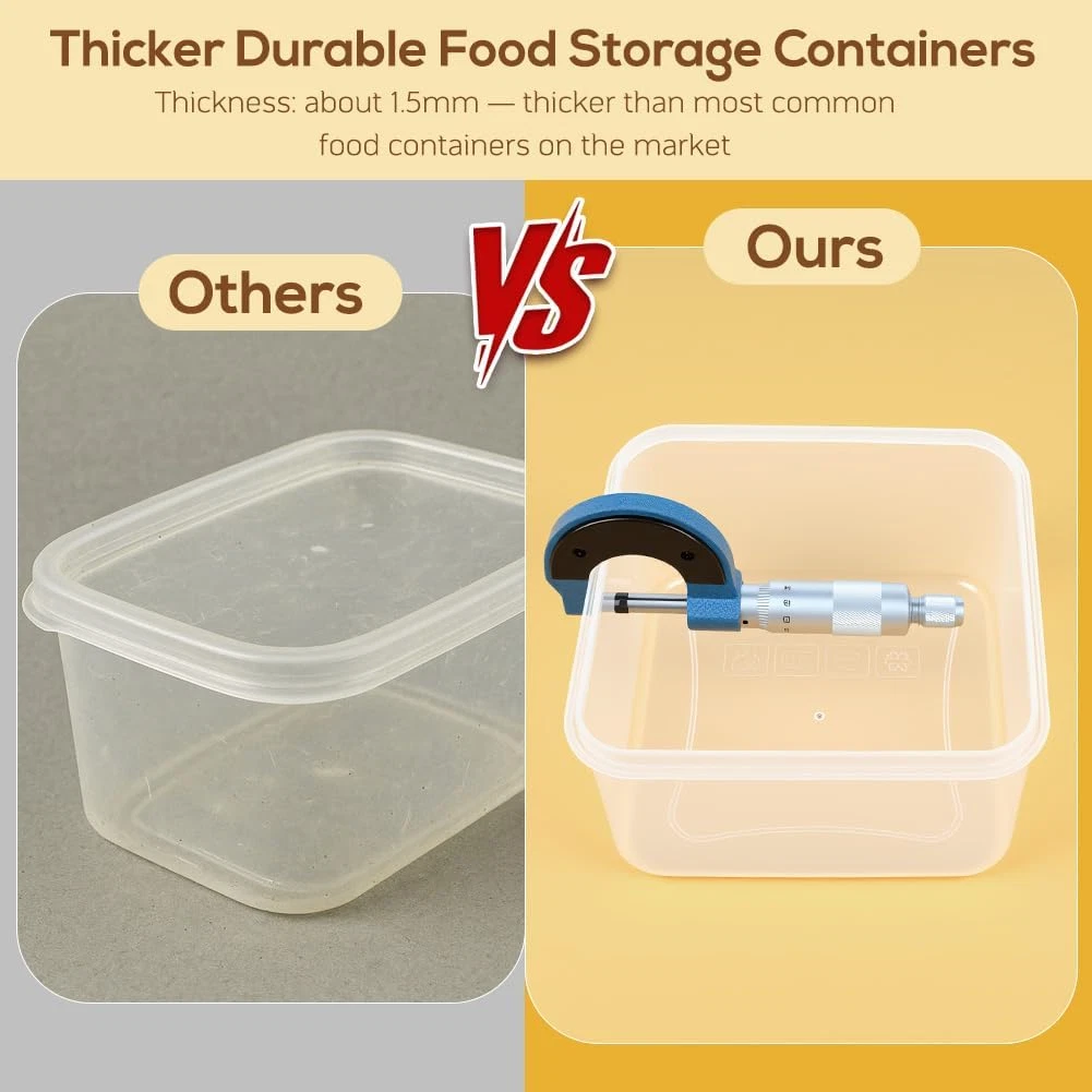 50 PCS Thicker Food Storage Containers Lids Clear Stackable Airtight Leakproof