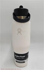 Hydro Flask 32oz Wide Mouth Flex Straw Travel Water Bottle Ivory READ DESCRIP...